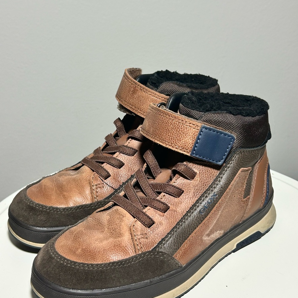 Kids Brown and Tan High-Top Shoes